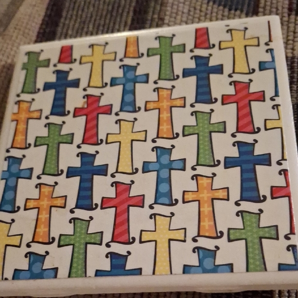 Other - Multicolor Cross Pattern Ceramic Tile Accent Coaster